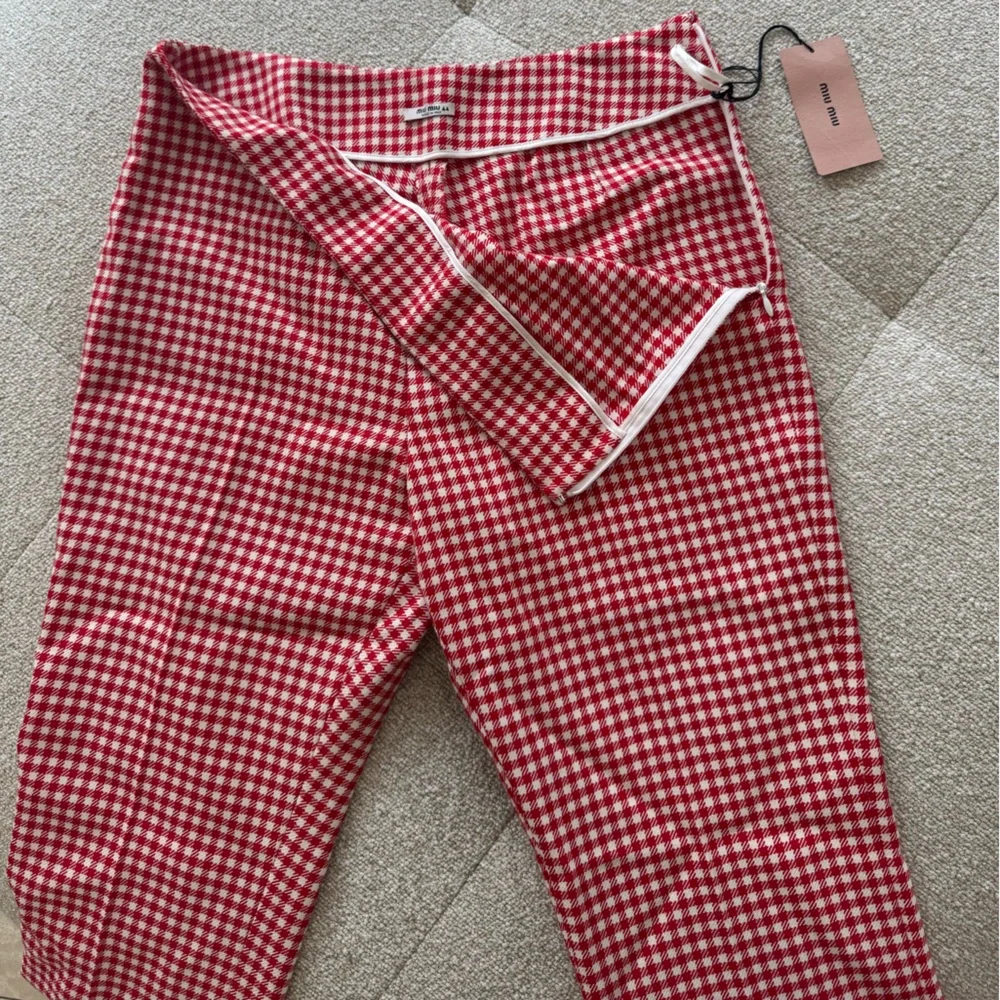Miu Miu Red Gingham Check Flared Wool Trousers SZ 44 NWT - Picture 6 of 10
